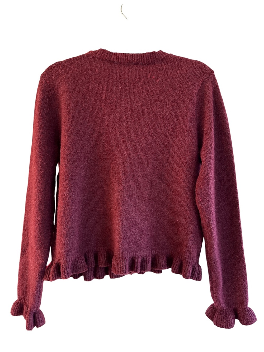 Cynthia Rowley Ruffle-Hem Crew Sweater in Deep Maroon
